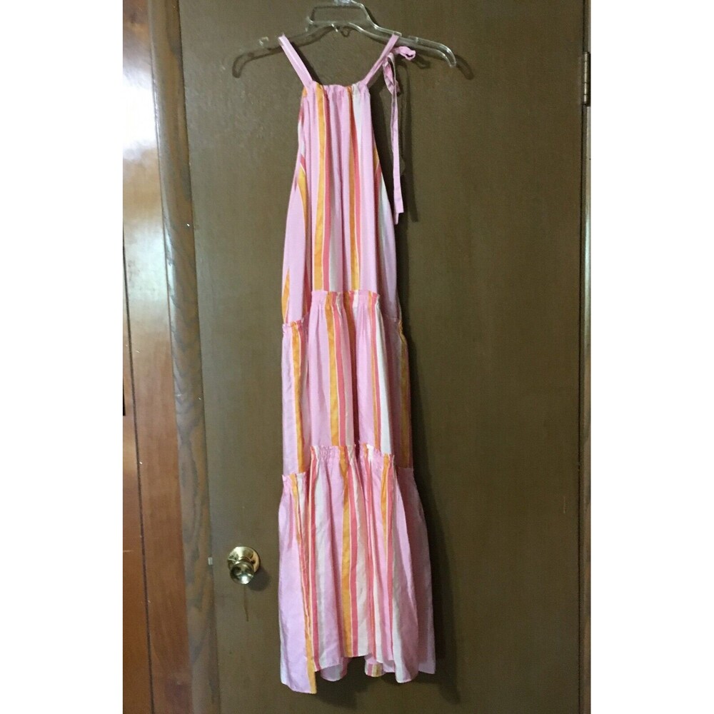 Club Monaco Amirra Silk Stripe Tiered Halter Dress- Size 6 - Picture 6 of 6